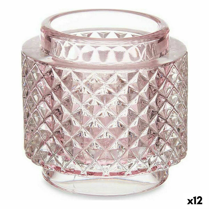 Candleholder Pink Glass 9 x 8.8 Cm 12 Units