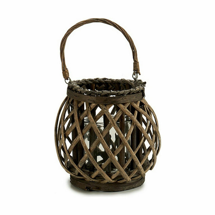 Candleholder Grey Brown Wicker Glass 29.5 X 24 X 22 Cm 6 Units