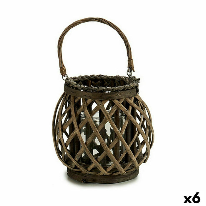 Candleholder Grey Brown Wicker Glass 29.5 X 24 X 22 Cm 6 Units