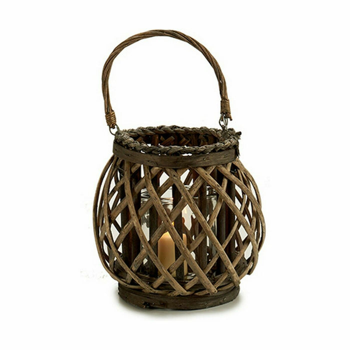 Candleholder Grey Brown Wicker Glass 29.5 X 24 X 22 Cm 6 Units