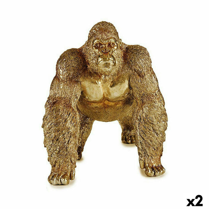 Decorative Figure Gorilla Golden 20 X 27.5 X 34 Cm 2 Units