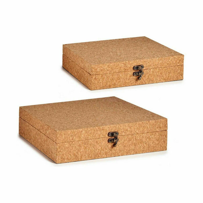 Set Of Decorative Boxes Brown Cork Mdf Wood 6 Units