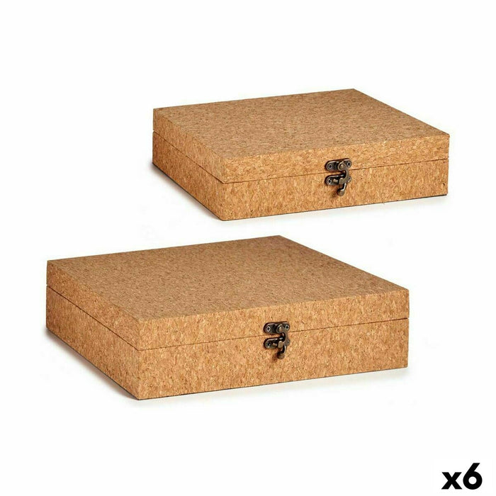 Set Of Decorative Boxes Brown Cork Mdf Wood 6 Units