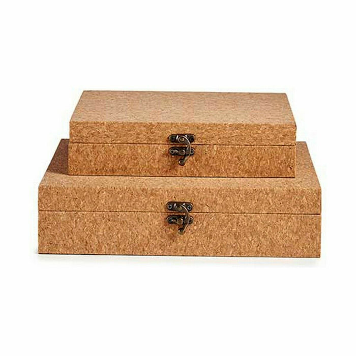 Set Of Decorative Boxes Brown Cork Mdf Wood 6 Units