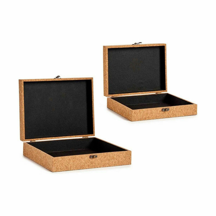 Set Of Decorative Boxes Brown Cork Mdf Wood 6 Units