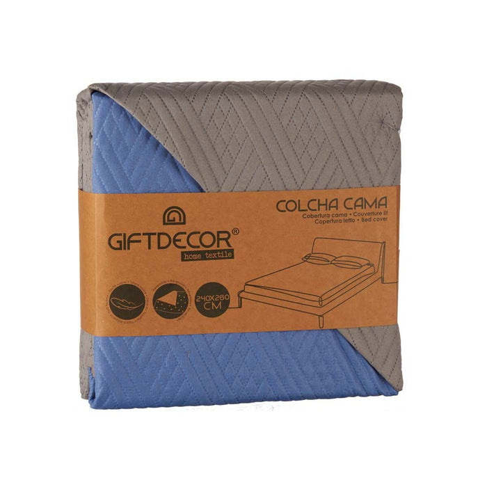 Reversible Bedspread 240 X 260 Cm Blue Grey 6 Units