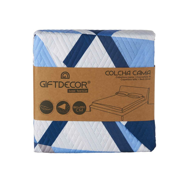 Reversible Bedspread 180 X 260 Cm Blue White 6 Units