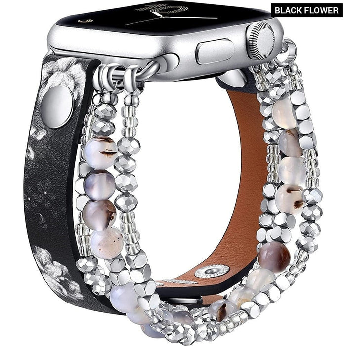 Elastic Beaded Leather Strap For Apple iWatch