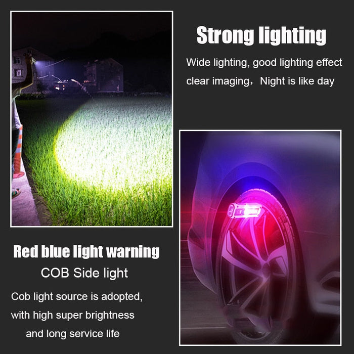 Portable Mini Multi-function LED+COB Dual Strong Magnetism Warning Flashlight