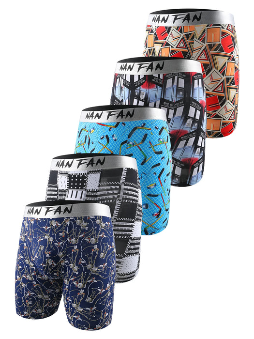 Pack Of 5 Mens Printed Ice Silk Anti Wear Leg Block Sports Running Underwear