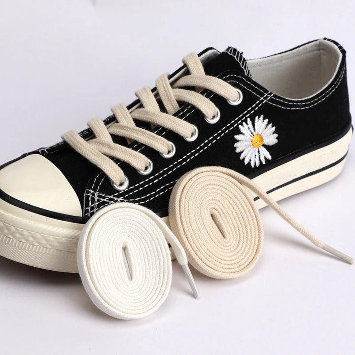 Womens & Mens 1Pair Cotton Flat Sneakers Canvas Shoe Laces White Black Beige