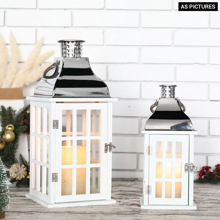 2pcs Wooden Hanging Candle Lantern With Stainless Steel