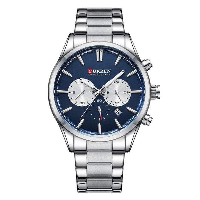 Quartz Chronograph Wristwatches Casual Sport Stainless Steel Multifunction Watch 8446