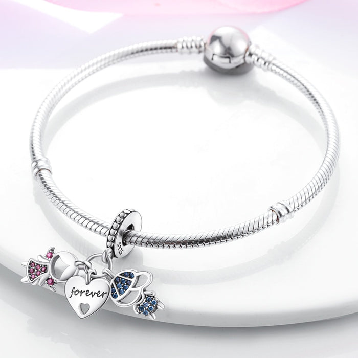 925 Sterling Silver Boys and Girls Heart-shaped Charms Beads Fit Original Pandora Bracelet Jewelry Making