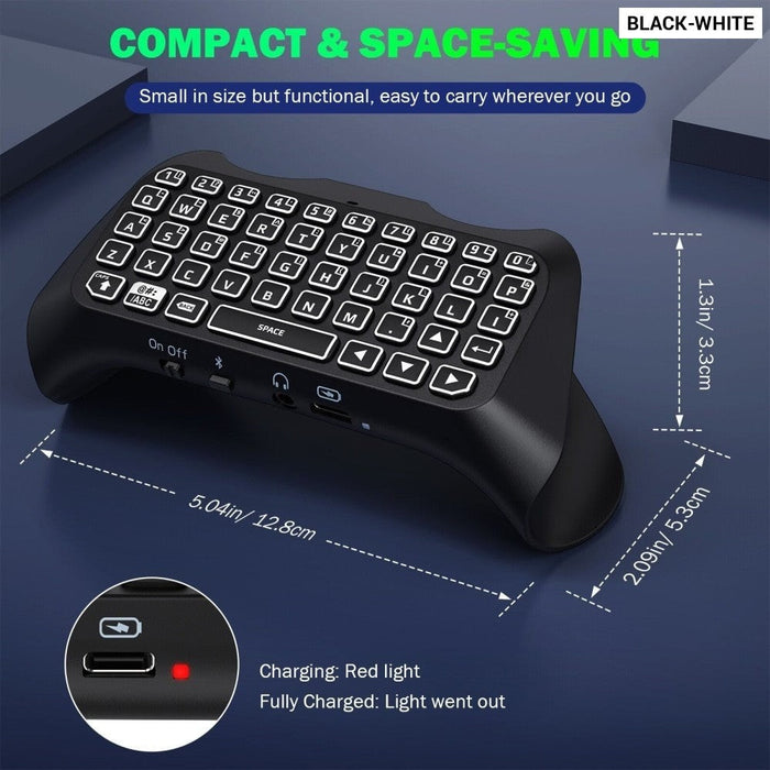 Bluetooth Wireless Mini Keypad Chatpad for Playstation 5 with Green Backlight, Built-in Speaker