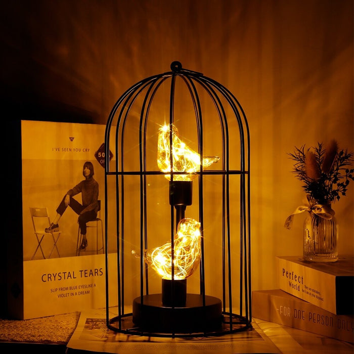 Cordless Battery Operated Birdcage Decorative Table Lamp For Home Decor