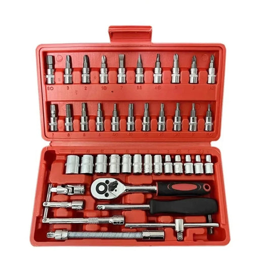 46 Piece Car Tool Kit: Ratchet Wrench Set With Screwdriver