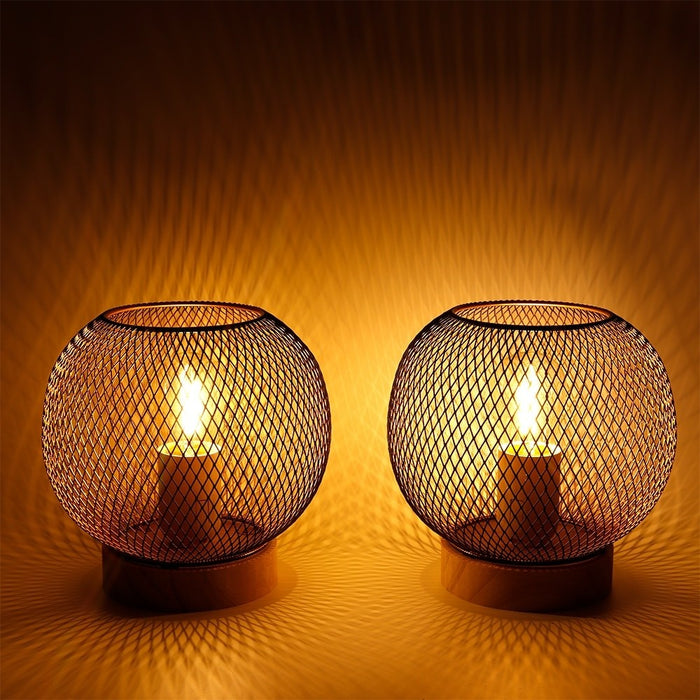 2pcs Battery Powered Metal Mesh Candle Holder For Home Decor