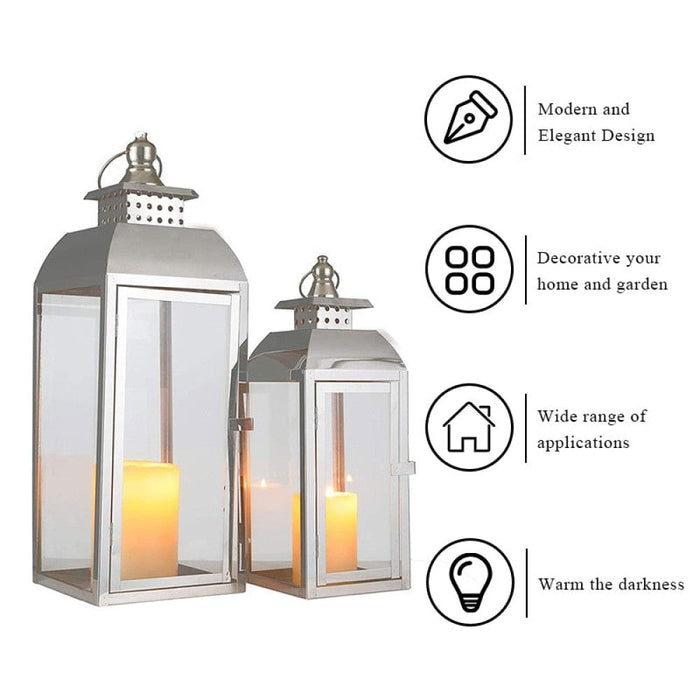 2pcs/set Stainless Steel Candle Holder Lantern With Handle For Home Decoration