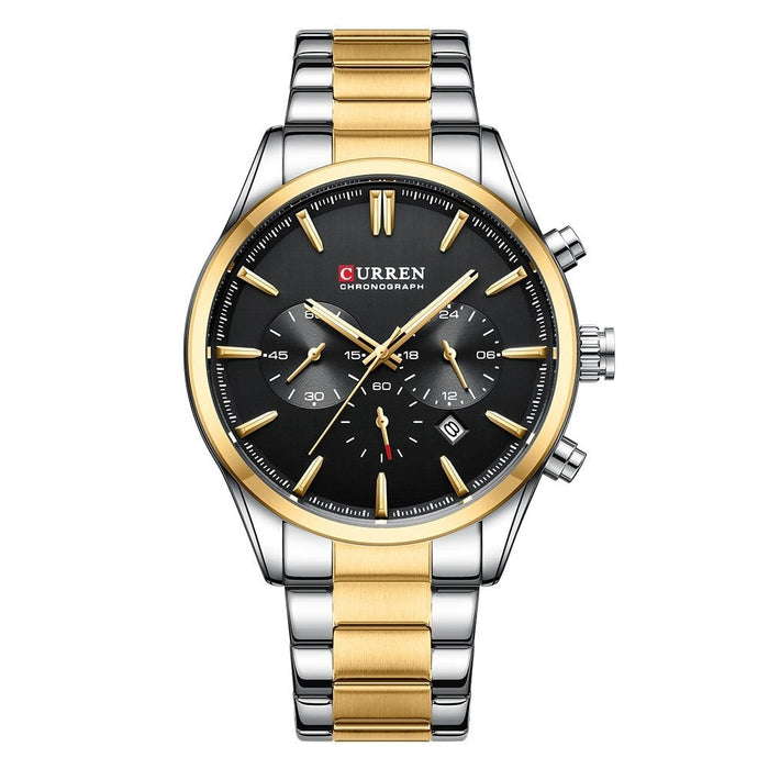 Multifunctional Watches Automatic Date Stainless Steel Straps Men's  Quartz Wristwatches for Men