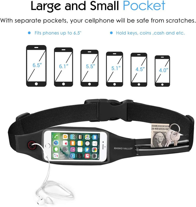 Running Belt Waist Pack Sports Fanny Pack Fitness Workout Belt Dual Pockets with Clear Touch Screen for iPhone 14 13 12 11 mini