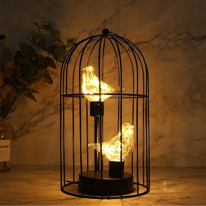 Cordless Battery Operated Birdcage Decorative Table Lamp For Home Decor