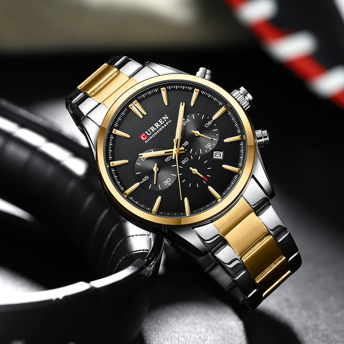 Multifunctional Watches Automatic Date Stainless Steel Straps Men's  Quartz Wristwatches for Men