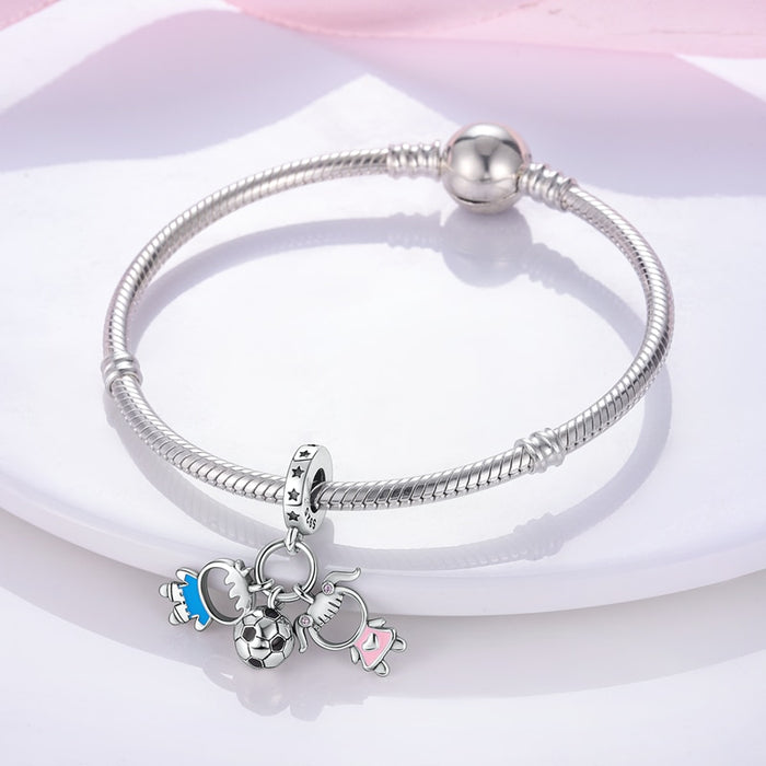 925 Sterling Silver Boys and Girls Heart-shaped Charms Beads Fit Original Pandora Bracelet Jewelry Making