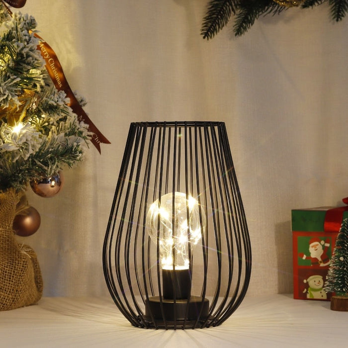 Metal Cordless Battery Operated Cage Shape Lamp With Warm Lights Bulb for Home Decor