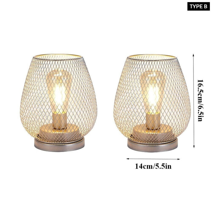 2Pcs Metal Battery Operated Table Lamp With LED Edison Bulb For Home Decor