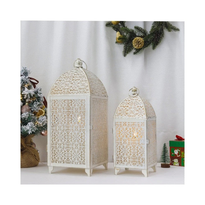 2Pcs Metal Hanging Candle Lantern with Hollow Pattern for Home Decor