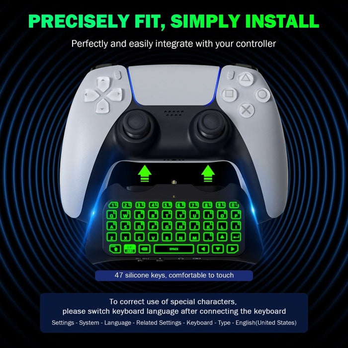 Bluetooth Wireless Mini Keypad Chatpad for Playstation 5 with Green Backlight, Built-in Speaker