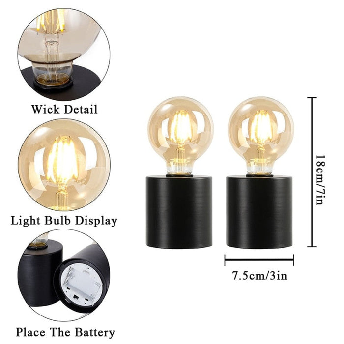 2Pcs Cordless Lamp Light with Edison Style Bulb For Home Decor