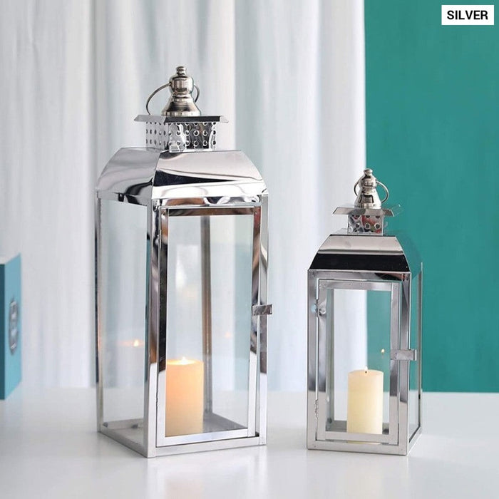 2pcs/set Stainless Steel Candle Holder Lantern With Handle For Home Decoration