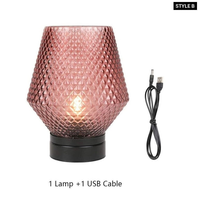 Glass Battery Operated Table Lamp For Bedroom Living Room