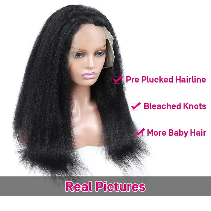 Kinky Straight Lace Front Wig 13X4 Hd Pre Plucked Yaki Straight Human Hair