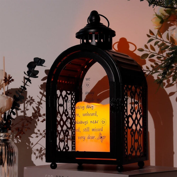 Metal Candle Holder Remembrance Lantern With Automatic Timer