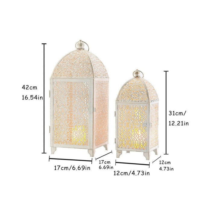 2Pcs Metal Hanging Candle Lantern with Hollow Pattern for Home Decor