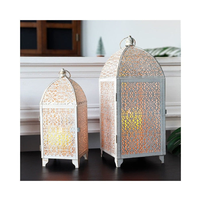 2Pcs Metal Hanging Candle Lantern with Hollow Pattern for Home Decor