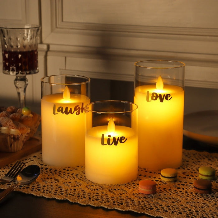 3Pcs Flameless Flickering LED Glass Candles For Home Wedding Party