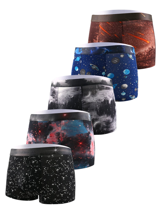 Pack Of 5 Mens Star Print Cool Comfortable Anti Bacterial Boxer Shorts