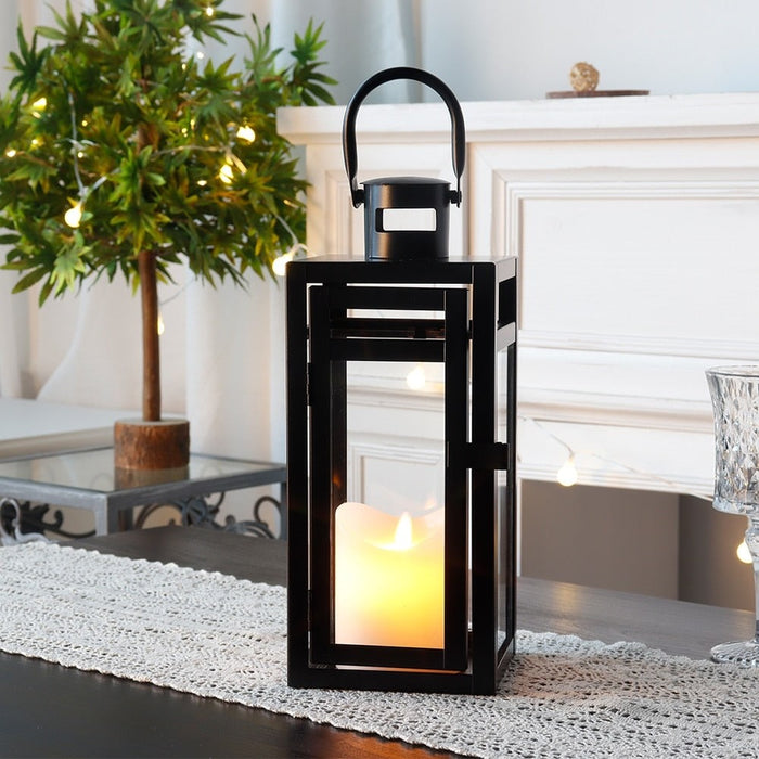 Black Metal Candle Lanterns Hanging With Tempered Glass for Indoor Outdoor Home Decor