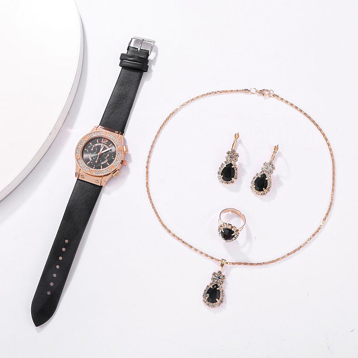 5pcs Set Watches Women Leather Band Ladies Watch Simple Casual Womens Analog WristWatch Bracelet Gift Montre Femme