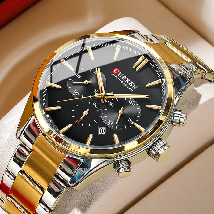 Multifunctional Watches Automatic Date Stainless Steel Straps Men's  Quartz Wristwatches for Men