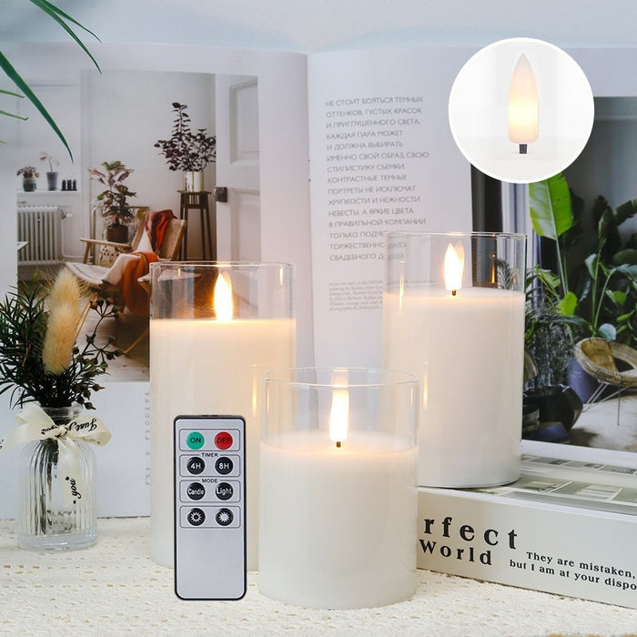 3pcs Flameless 3d Effect Led Candles With 8 Key Remote