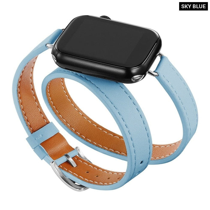 Double Tour Leather Strap For Apple Watch