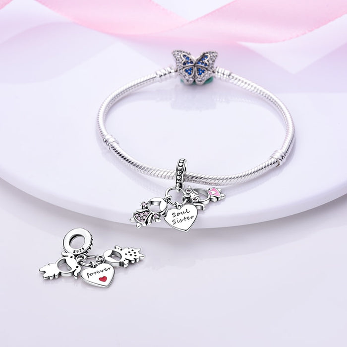 925 Sterling Silver Boys and Girls Heart-shaped Charms Beads Fit Original Pandora Bracelet Jewelry Making