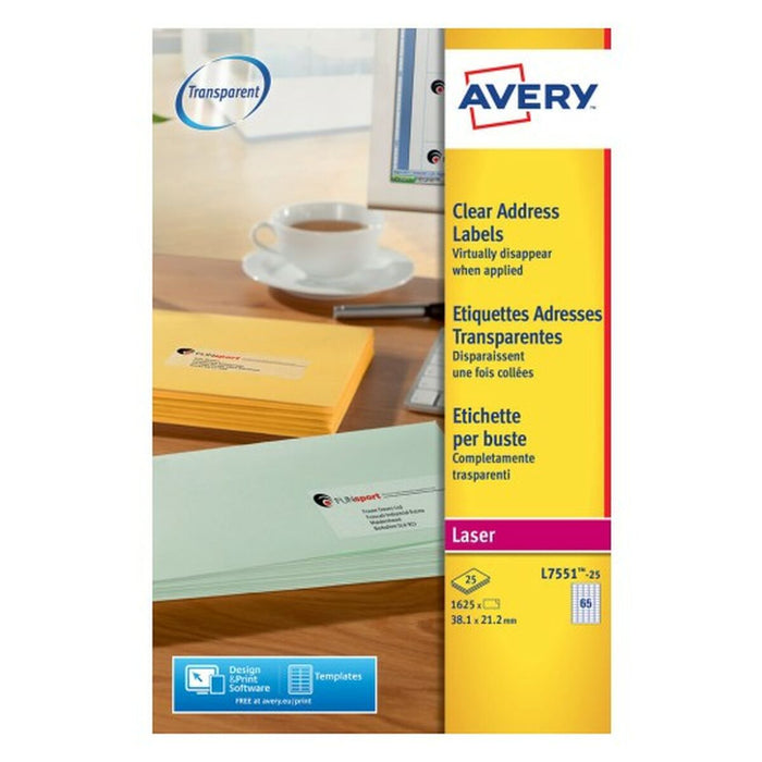 Adhesive Labels By Avery Transparent 210 x 297 Mm 38 x 21 Mm