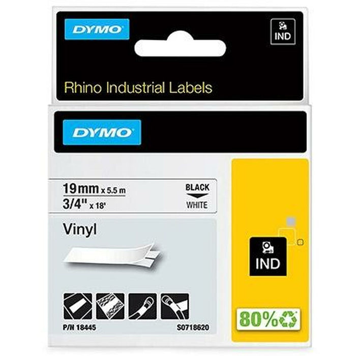 Laminated Tape For Labelling Machines Rhino By Dymo Id119 19 x 6 Mm Black White Stick SelfAdhesives 5 Units