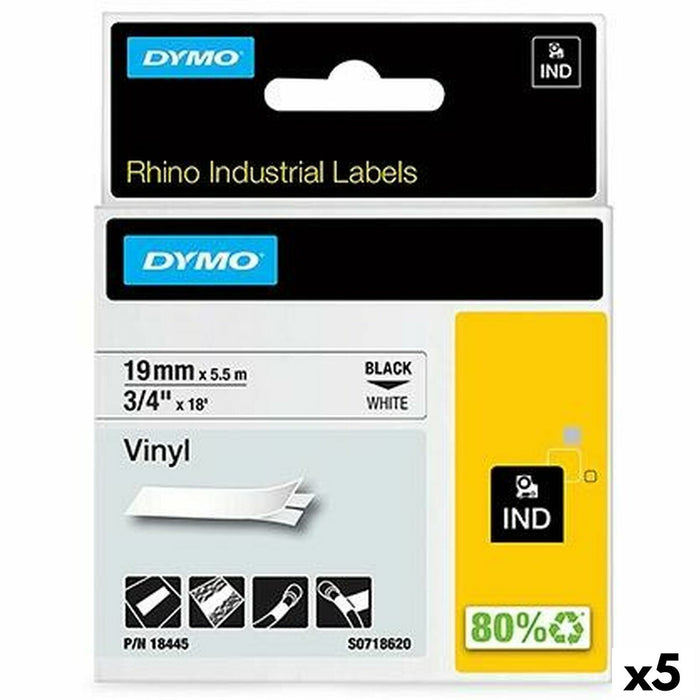 Laminated Tape For Labelling Machines Rhino By Dymo Id119 19 x 6 Mm Black White Stick SelfAdhesives 5 Units